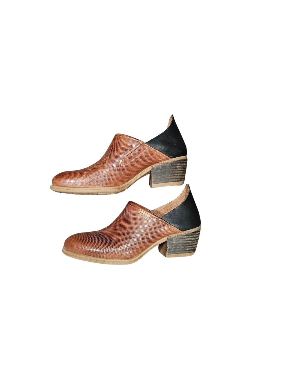 PIKOLINOS Two-Tone Tan Leather Heeled Boots with Black Heel Panel